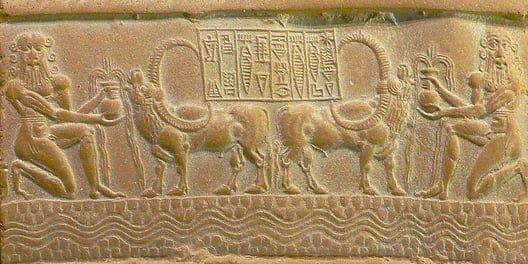 Impression_of_an_Akkadian_cylinder_seal_with_inscription_The_Divine_Sharkalisharri_Prince_of_Akkad_Ibni-Sharrum_the_Scribe_his_servant_magni